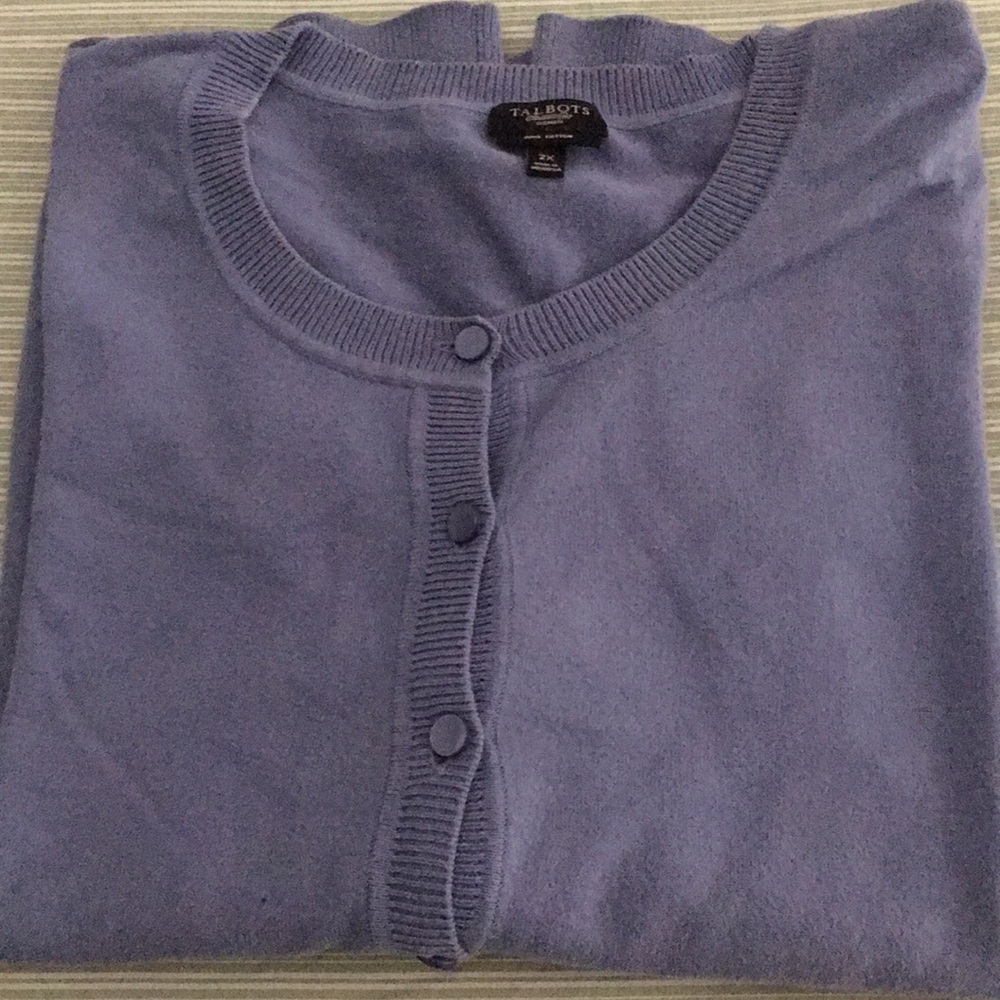 Talbots Cardigan Sweater, Medium Blue/Grey